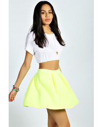 Boohoo Tianna Neon Box Pleat Skater Skirt