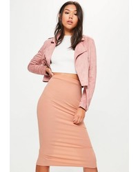 Missguided Pink Longline Ribbed Back Split Midi Skirt