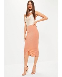 Missguided Pink Split Front Longline Slinky Midi Skirt