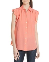 Orange Sleeveless Button Down Shirt