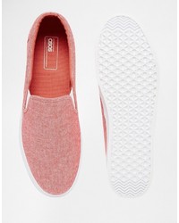 Asos Slip On Sneakers In Red Chambray