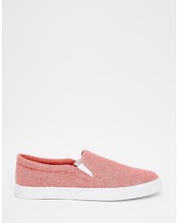 Asos Slip On Sneakers In Red Chambray