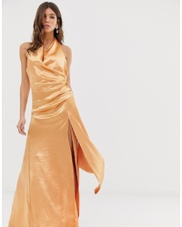 Orange Slit Satin Evening Dress