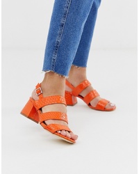 Orange Snake Leather Heeled Sandals
