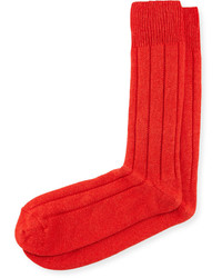 Neiman Marcus Cashmere Blend Ribbed Socks Orange