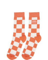 Opening Ceremony White And Pink Check Box Logo Socks