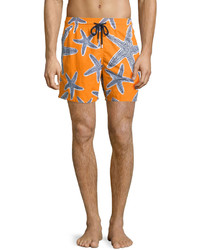 Orange Star Print Swim Shorts
