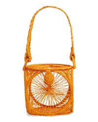 Orange Straw Bucket Bag