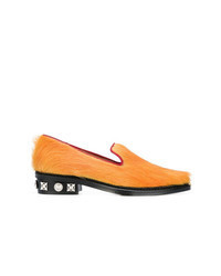 Orange Studded Leather Loafers