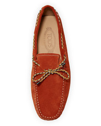 Tod's Gommini Suede Driver With Braided Tie Orange