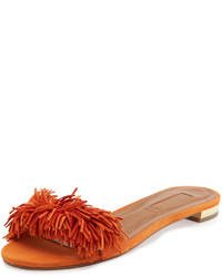 Aquazzura Wild Thing Suede Flat Slide Sandal Orange