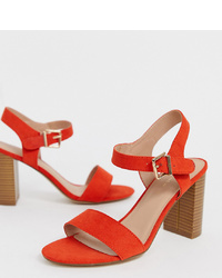 New Look Wide Fit Block Heel Detail Sandal In Orange