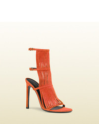 Gucci Becky Suede Fringed High Heel Sandal