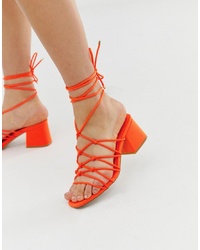 ASOS DESIGN Harvie Knotted Detail Sandals In Neon Orange
