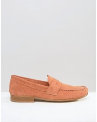 Asos Penny Loafers In Coral Suede With Natural Sole