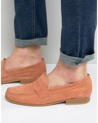 Asos Penny Loafers In Coral Suede With Natural Sole