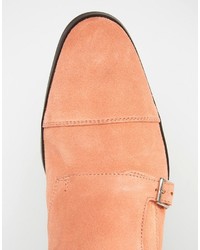 Asos Brand Monk Shoes In Coral Suede With Toe Cap