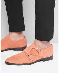 Asos Brand Monk Shoes In Coral Suede With Toe Cap