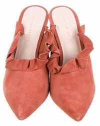 Loeffler Randall Ruffle Trimmed Suede Mules W Tags