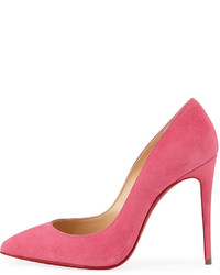 Christian Louboutin Pigalle Follies Suede Point Toe Red Sole Pump
