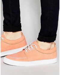 Asos Lace Up Sneakers In Peach Faux Suede