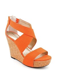 Audrey Brooke Nerissa Orange Open Toe Fabric Wedge Sandals Shoes