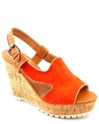 DV by Dolce Vita Jamila Red Peep Toe Suede Wedge Sandals Shoes