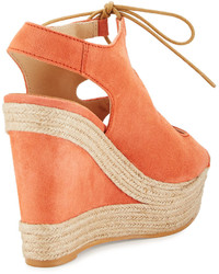 Andre Assous Gilly Lace Up Suede Wedge Sandal Coral