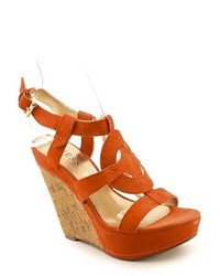 GUESS Dailona 2 Orange Suede Wedge Sandals Shoes Newdisplay
