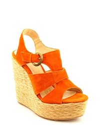 Perugia 14562 Orange Faux Suede Wedge Sandals Shoes