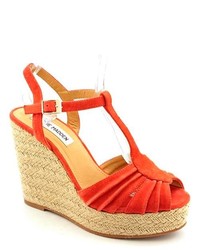 Steve Madden Mammbow Orange Suede Wedge Sandals Shoes Newdisplay