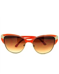 106Shades Retro Metal Frame Cat Eye Half Rim Sunglasses Orange