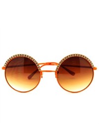 106Shades Rhinestone Eye Brow Visor Round Circle Lens Wire Rim Sunglasses Orange