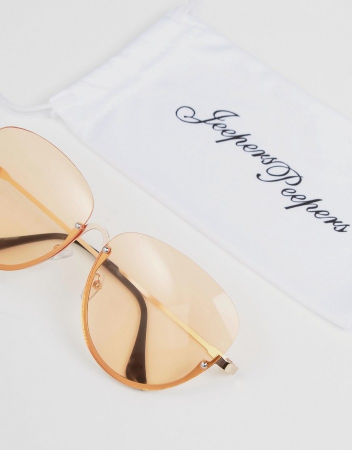 Jeepers Peepers Half Frame Oversized Cat Eye Sunglasses With Tinted Peach Lens 29 Asos 