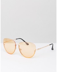 Jeepers Peepers Half Frame Oversized Cat Eye Sunglasses With Tinted Peach Lens