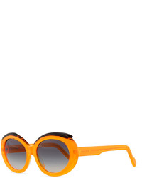 Courreges Plastic Oval Sunglasses With Curved Brow Orangeblack