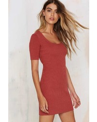 Glamorous Get The Scoop Ribbed Sweater Dress Rust