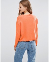 Asos Cropped Sweater With Rolled Edge Detail In Fluffy Yarn