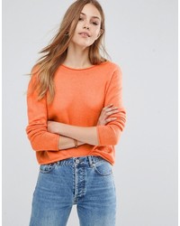 Asos Cropped Sweater With Rolled Edge Detail In Fluffy Yarn