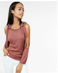 Express Ribbon Tie Cold Shoulder Sweater