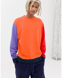 Collusion Regular Fit Colour Blocked Sweatshirt In Orange
