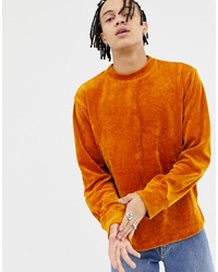 Weekday Score Velvet Sweatshirt In Orange