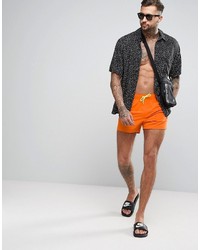 Asos Festival Swim Shorts In Orange With Contrast Drawcord Short Length