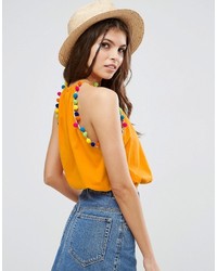 Asos Cami With Drop Armhole With Pom Poms
