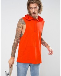 Asos Longline Sleeveless T Shirt With Planet Text And Hood