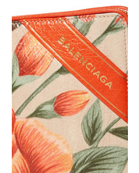 Balenciaga Blanket Floral Print Textured Leather Pouch Orange