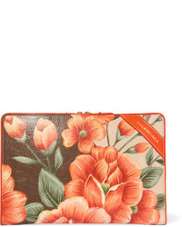 Balenciaga Blanket Floral Print Textured Leather Pouch Orange