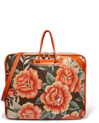 Balenciaga Blanket Xl Floral Print Textured Leather Tote Orange
