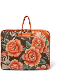 Balenciaga Blanket Xl Floral Print Textured Leather Tote Orange