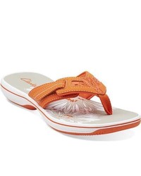 Clarks Breeze Eloie Orange Synthetic Thong Sandals